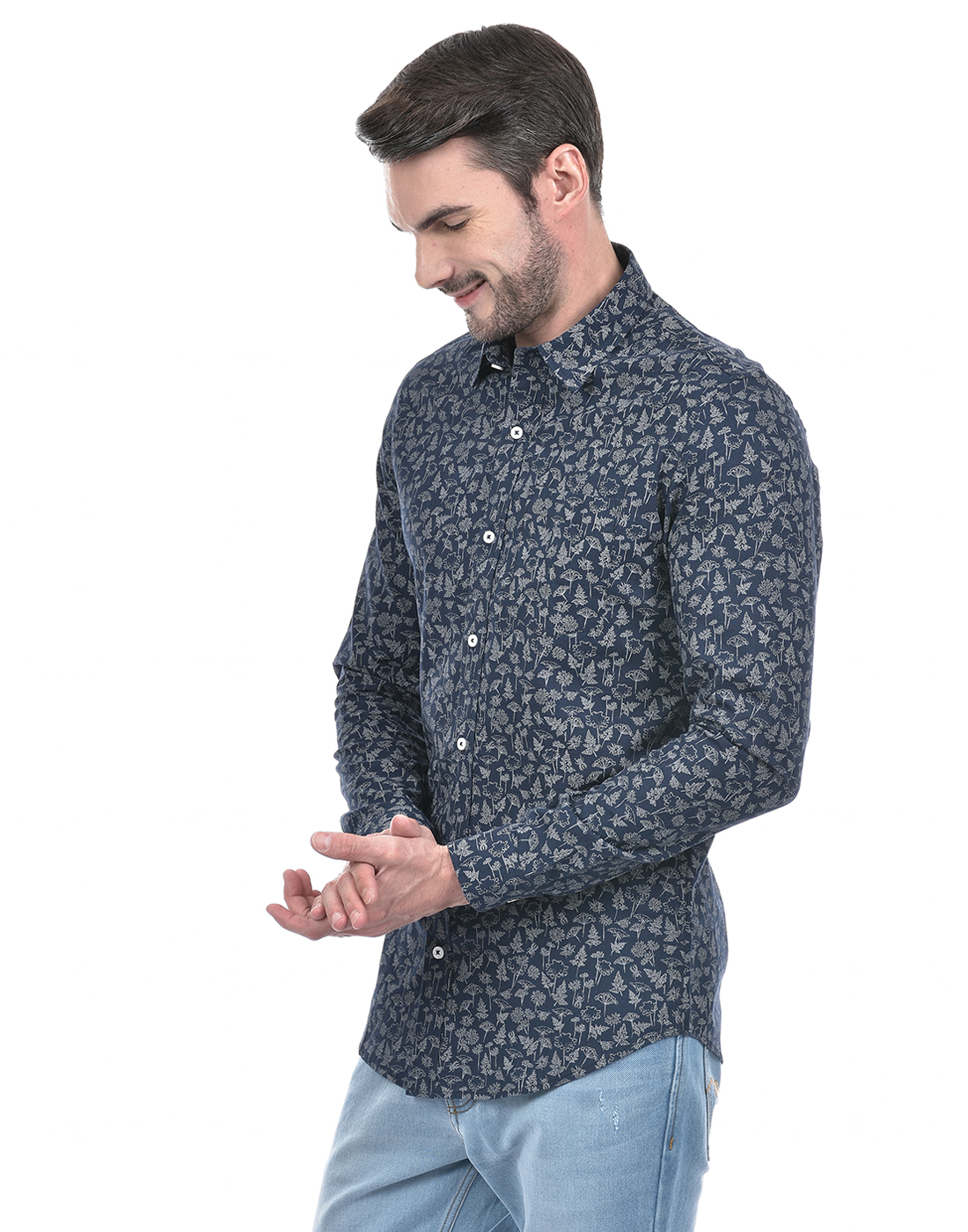 Numero Uno Men Abstract Navy Shirt